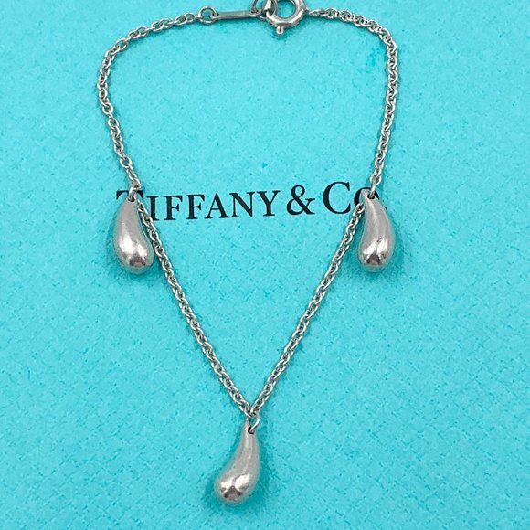 Authentic Tiffany & Co 925 Silver Triple Teardrop Pendant Bracelet - Picture 1 of 8